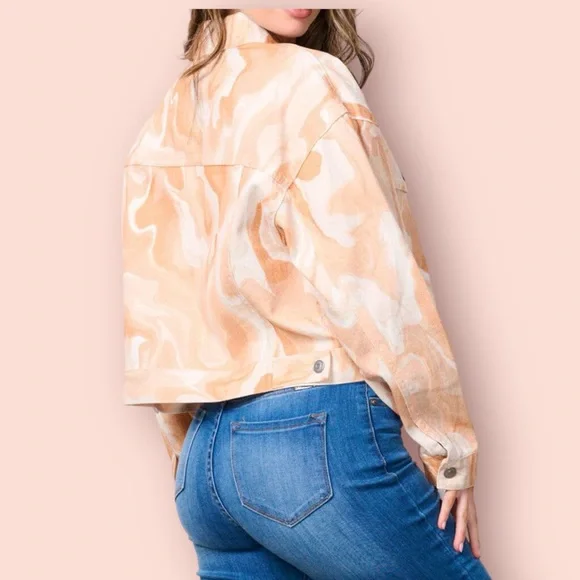 PEACH LOVE CALIFORNIA Peach and rust tie die denim jacket M L - Picture 8 of 9